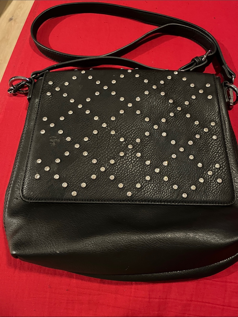 Studded Black Leather Crossbody Bag